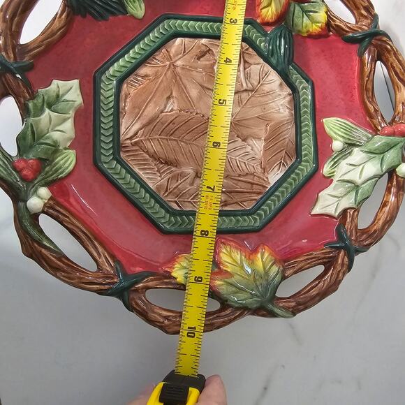 Fitz and Floyd Trio Christmas Lodge Fall Pinecone Leaf Tea Pot Plate and Bowl - Picture 8 of 10